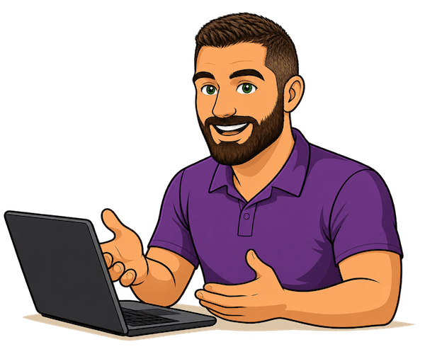 Cartoon avatar of Mohamad Al Mustapha, Senior Software Engineering Consultant, at a laptop