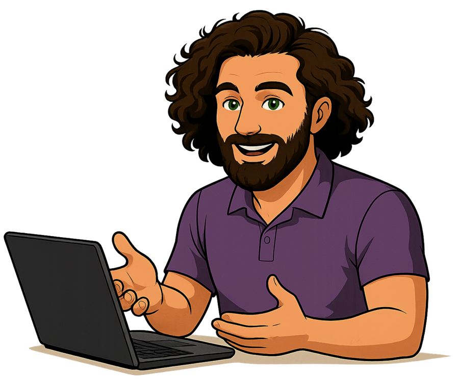 Cartoon avatar of Mohamad Al Mustapha, Senior Software Engineering Consultant, at a laptop